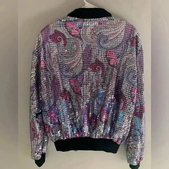 Woman’s Metro High Fashion Paisley Sequined Retro Flashy Long Sleeved Jacket VTG - Picture 7 of 9